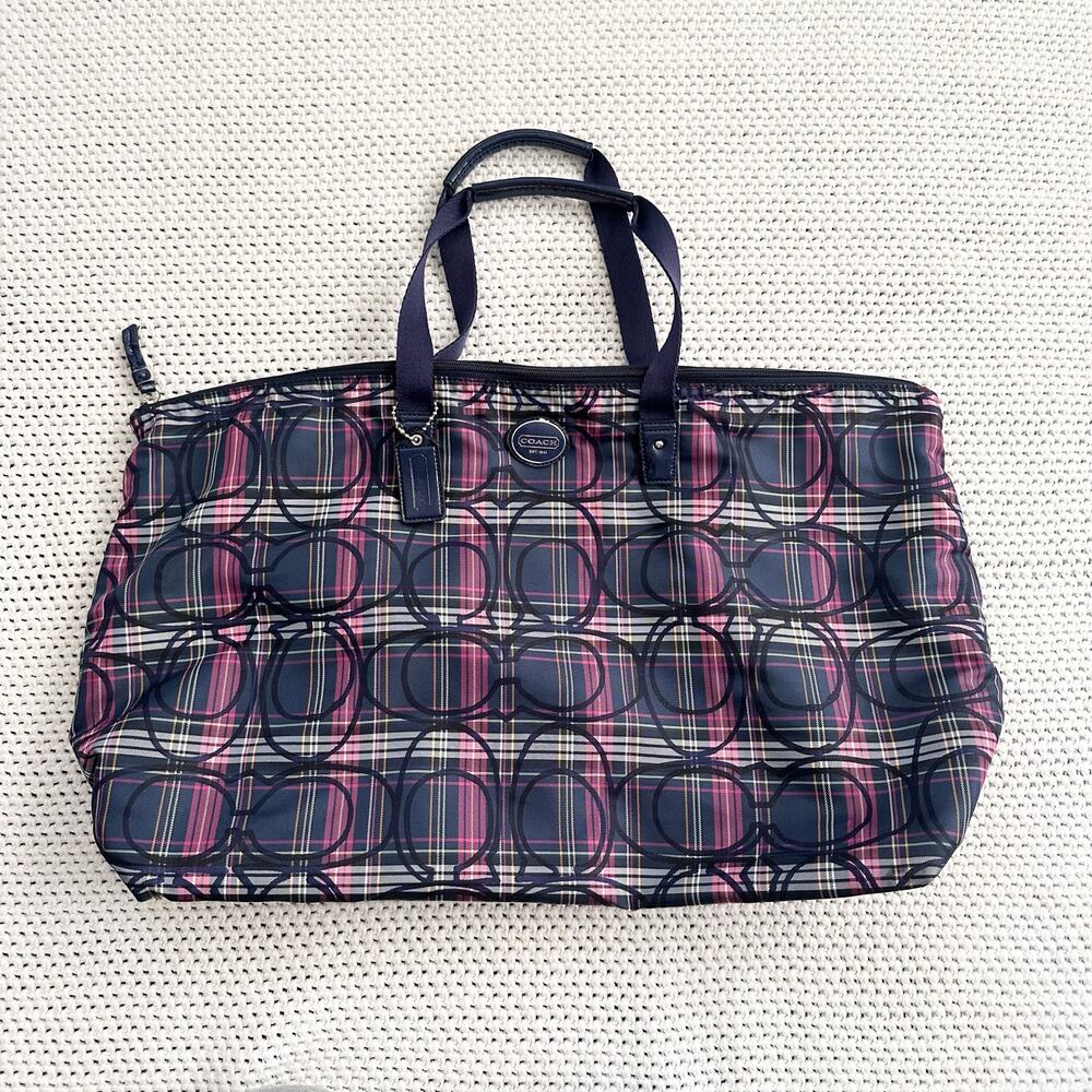 Coach Vintage Limited Edition Purple Tartan Weekender Bag Removable Pouch READ